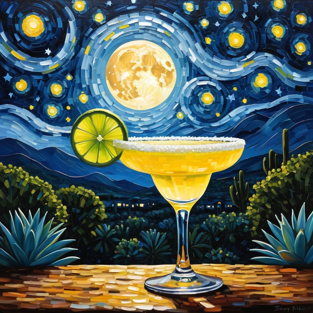 Vibrant Margarita Glass Against Starry Night Sky