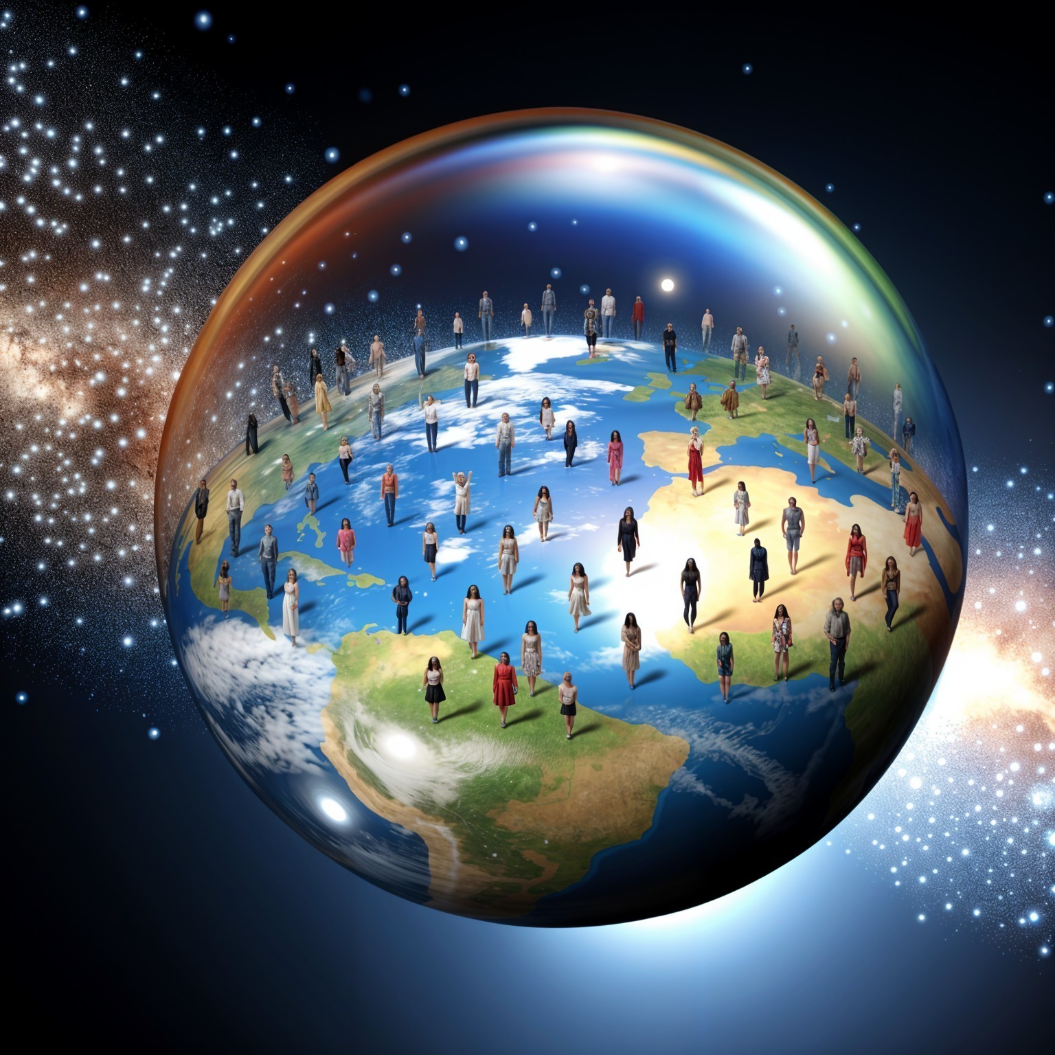 Globe with Diverse Individuals Against Starry Background