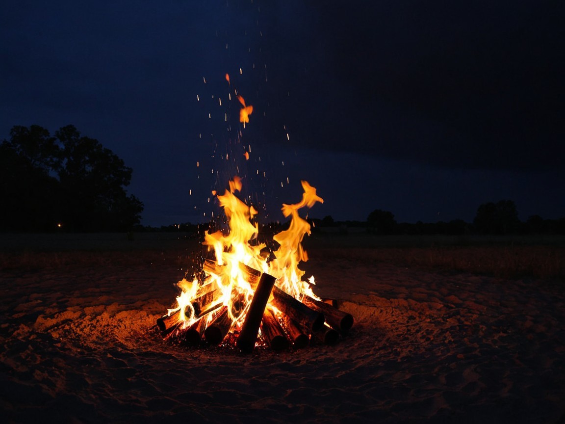 Vibrant Campfire Scene with Warm Glow and Trees