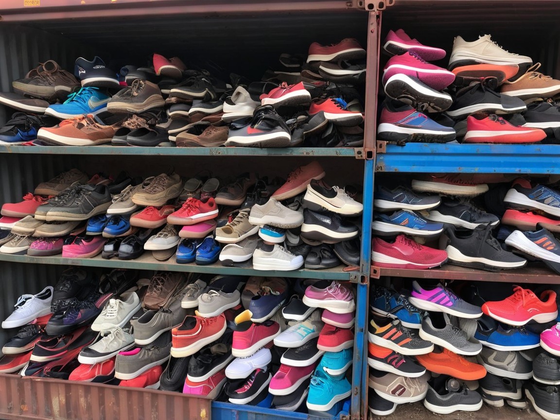 Assorted Shoes Displayed in Shipping Container Shelves