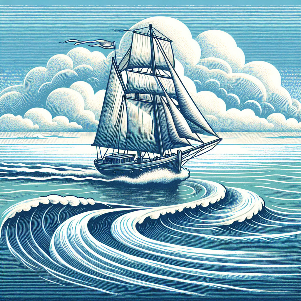 Classic Sailing Ship on Serene Waters with Clouds