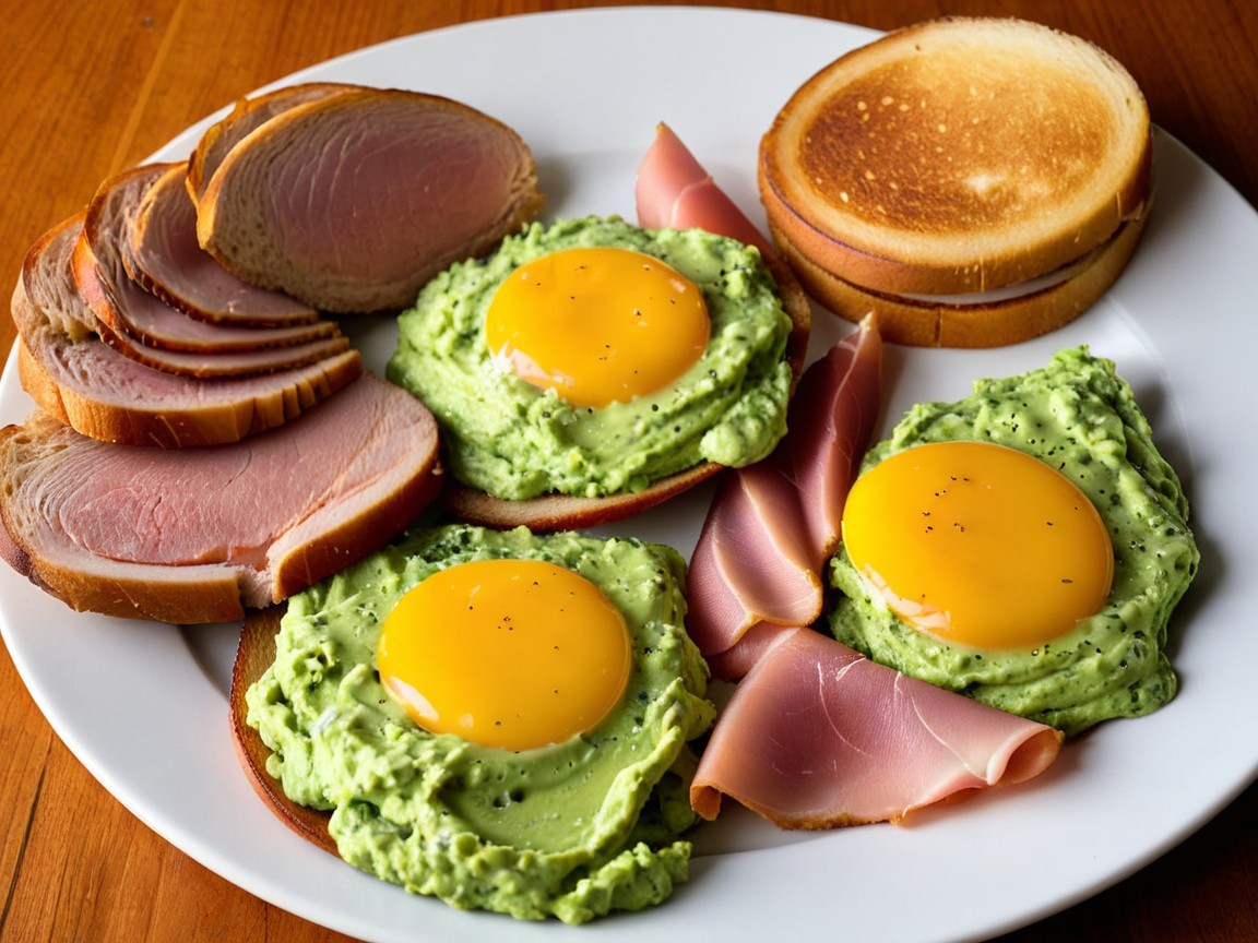 Toasted Bread with Avocado and Sunny-Side-Up Eggs