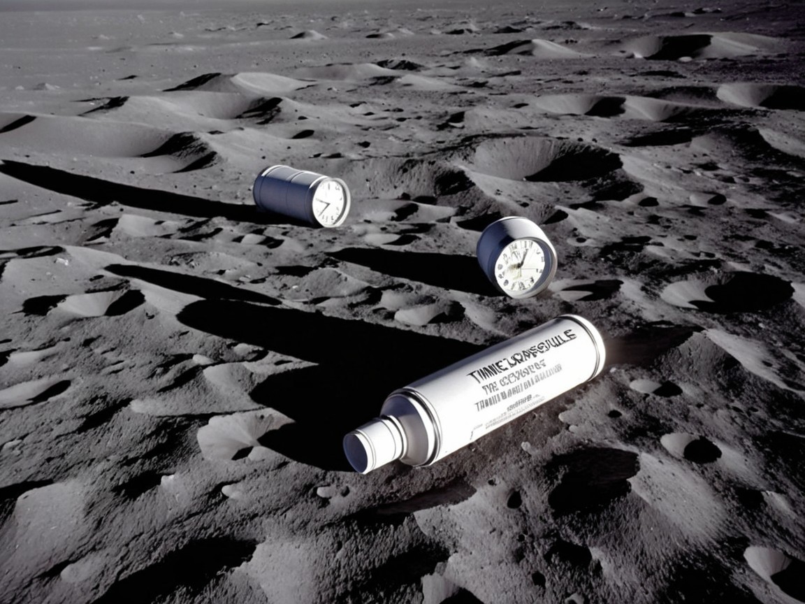 Surreal Lunar Landscape with Metallic Objects and Shadows