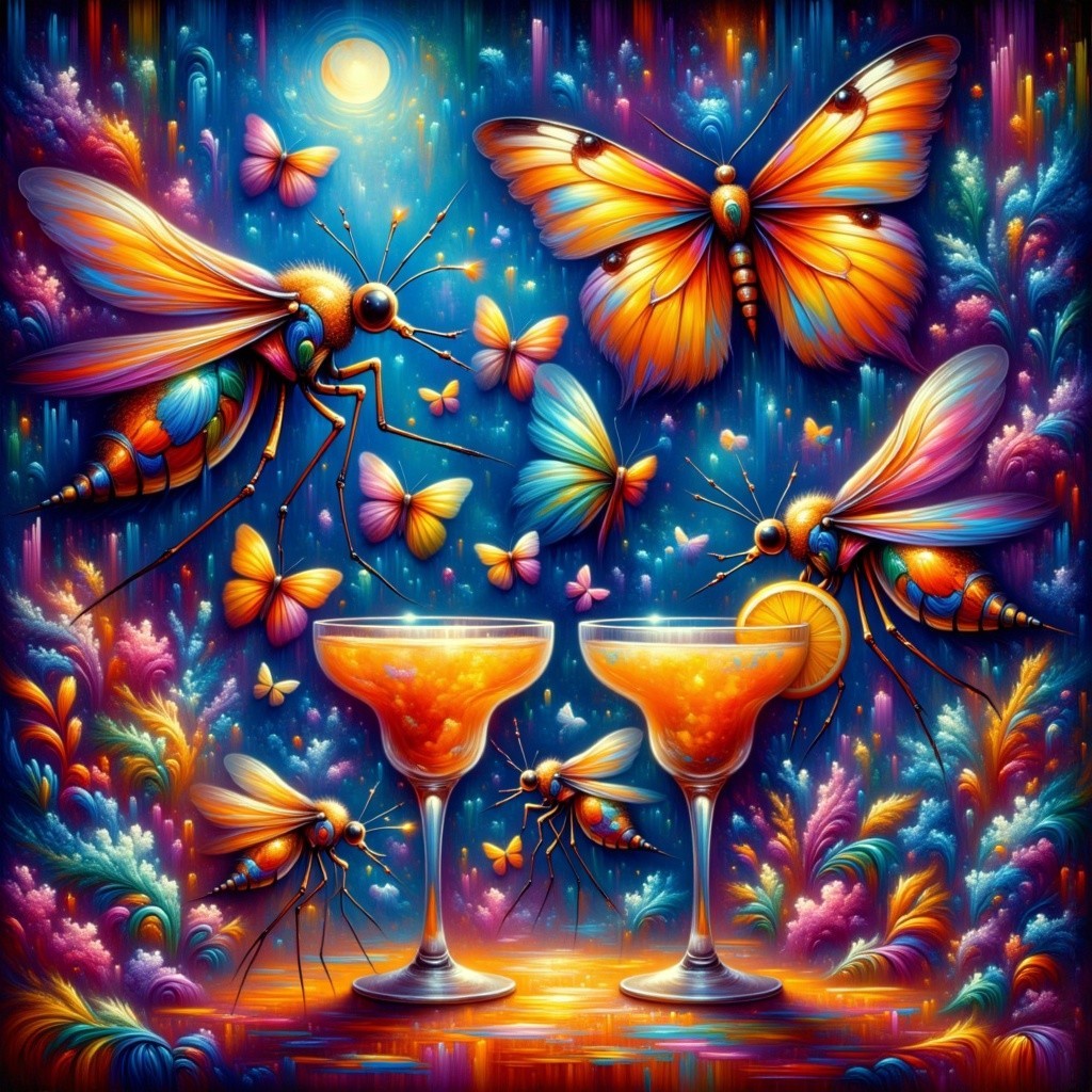 Vibrant Scene of Colorful Cocktails and Butterflies