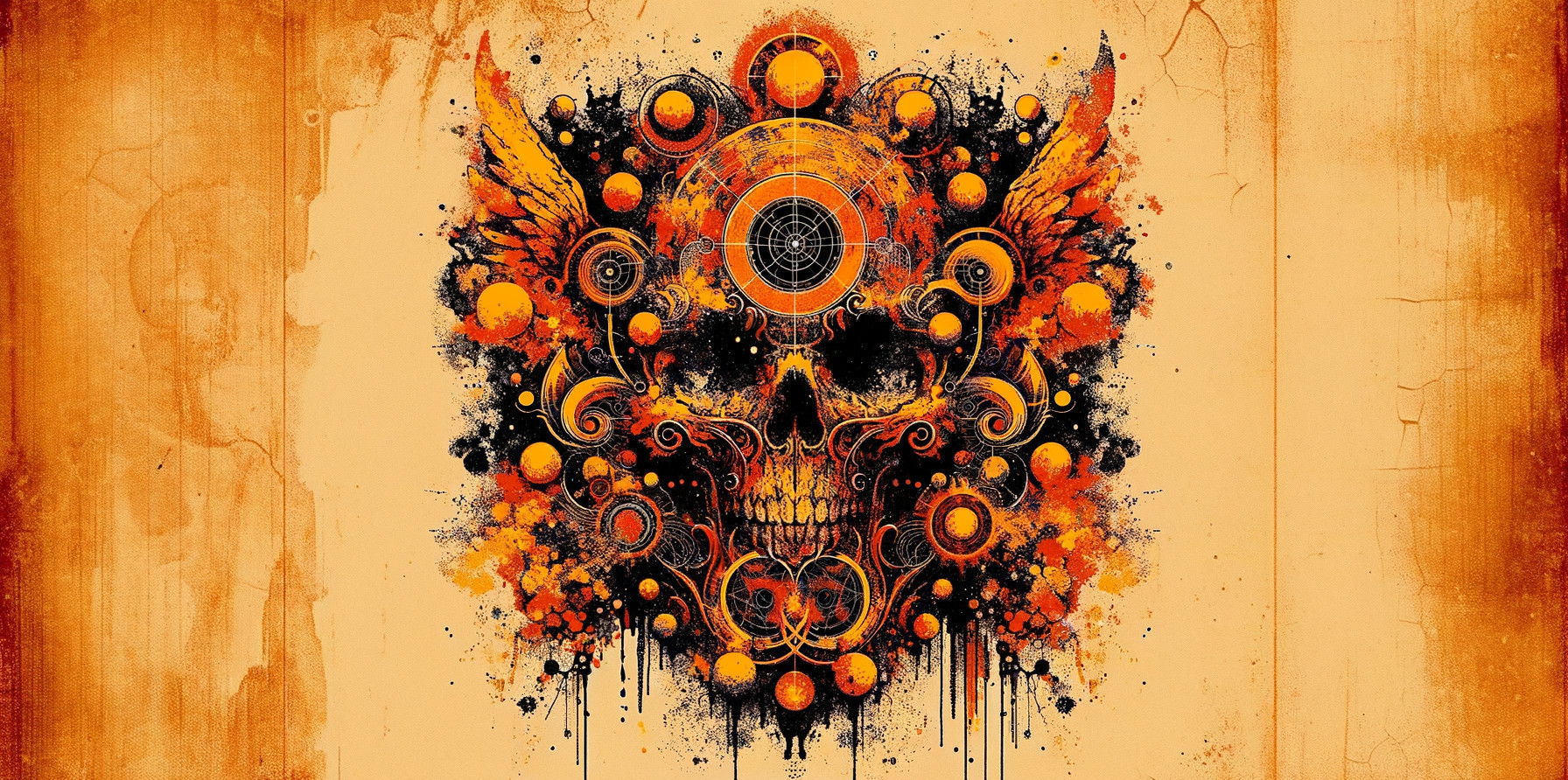 Vibrant Skull Design with Orange and Black Elements
