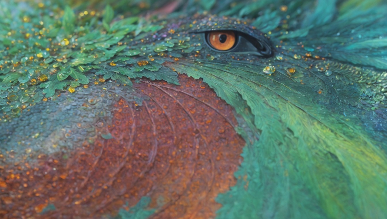 Vibrant Fantastical Creature with Leafy Scales