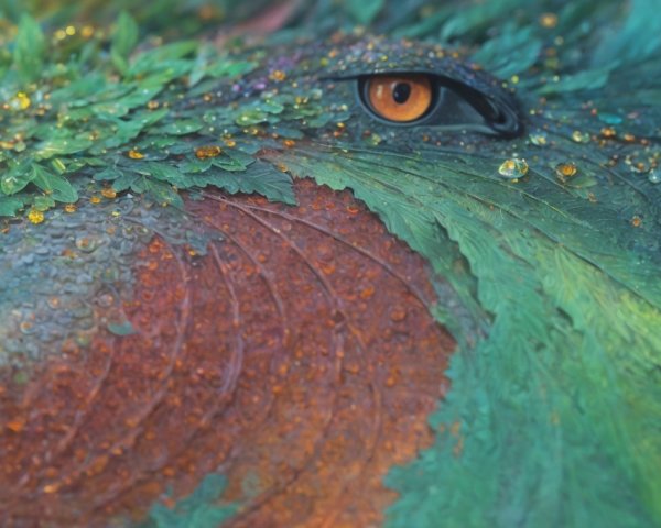 Vibrant Fantastical Creature with Leafy Scales