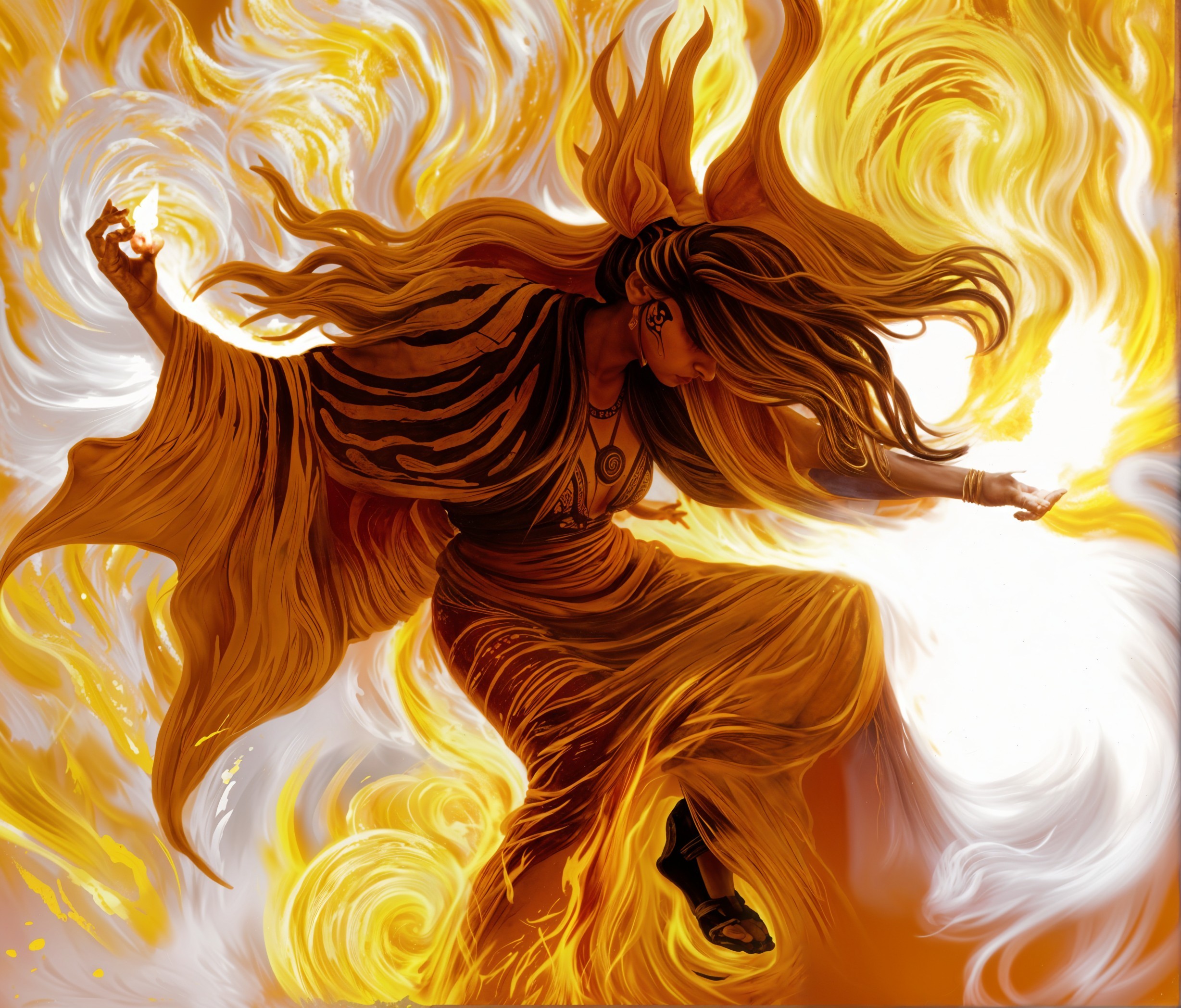 Majestic Figure Dancing Among Swirling Flames