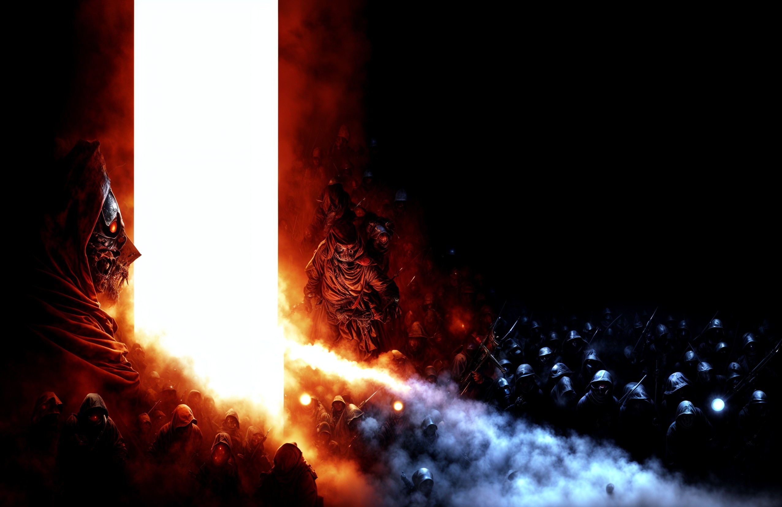 Dramatic Scene of Light and Dark with Cloaked Figure