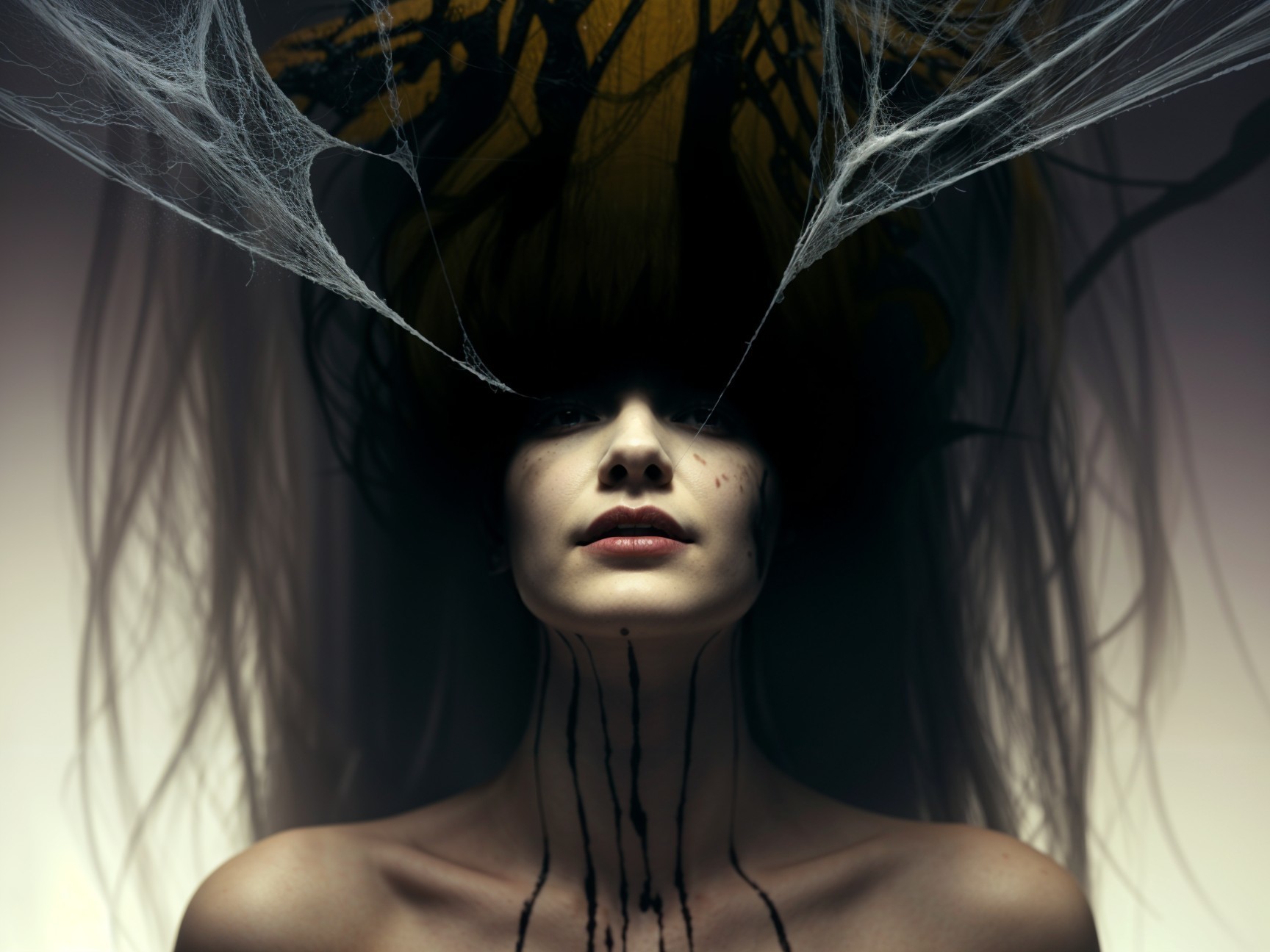 Ethereal Portrait with Dark Hair and Dramatic Makeup