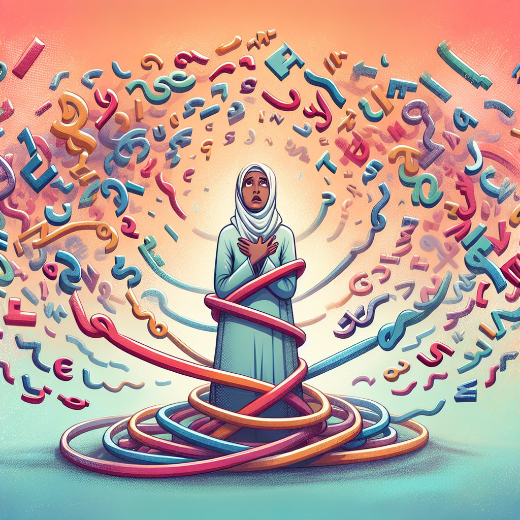 Abstract Scene of a Woman in Hijab with Colorful Symbols
