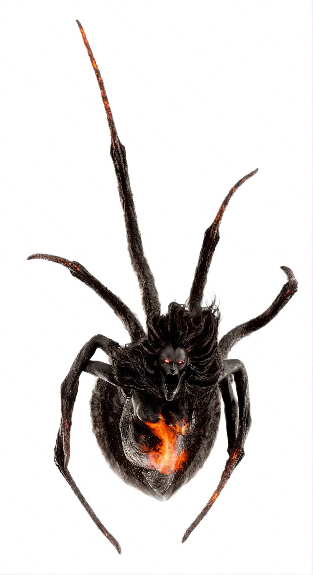 Monstrous spider with fiery chest and fierce face