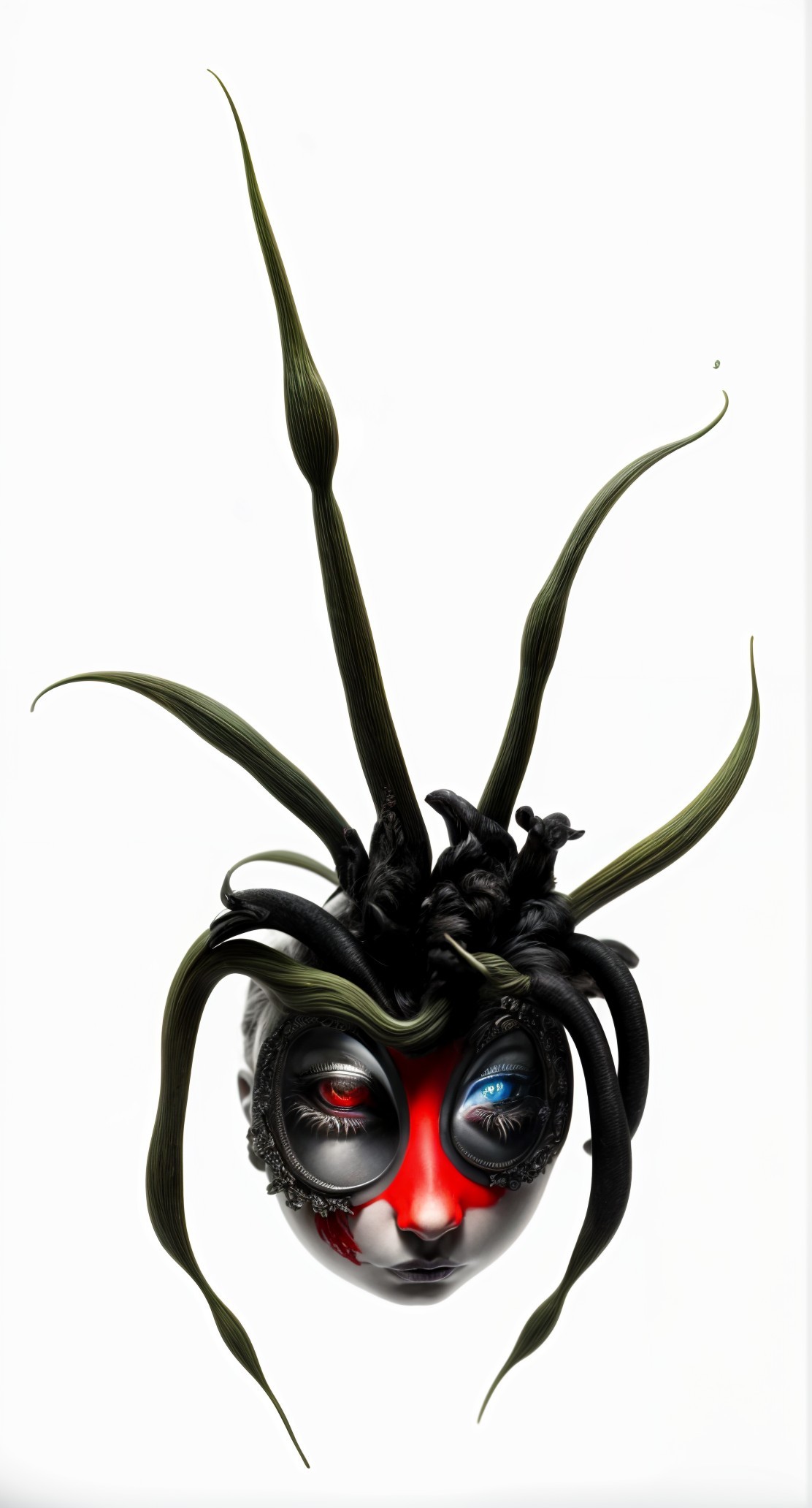 Surreal Abstract Mask with Red and Black Design