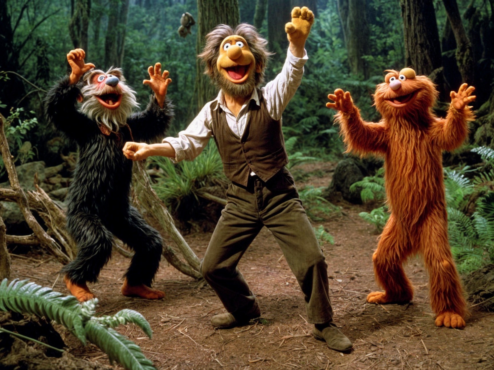 Colorful Puppets in a Whimsical Forest Setting