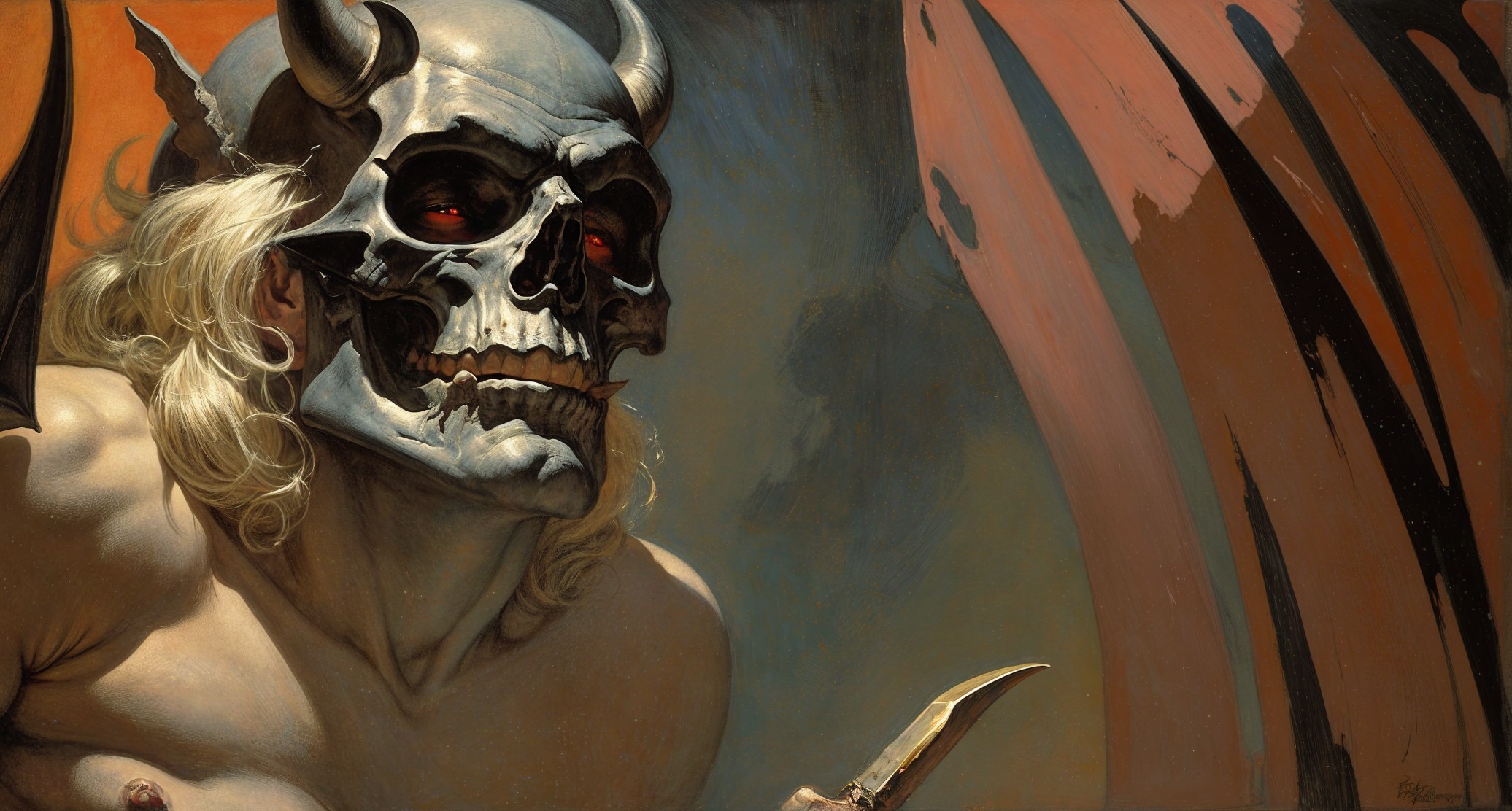 Menacing Figure with Skull Mask and Glowing Eyes