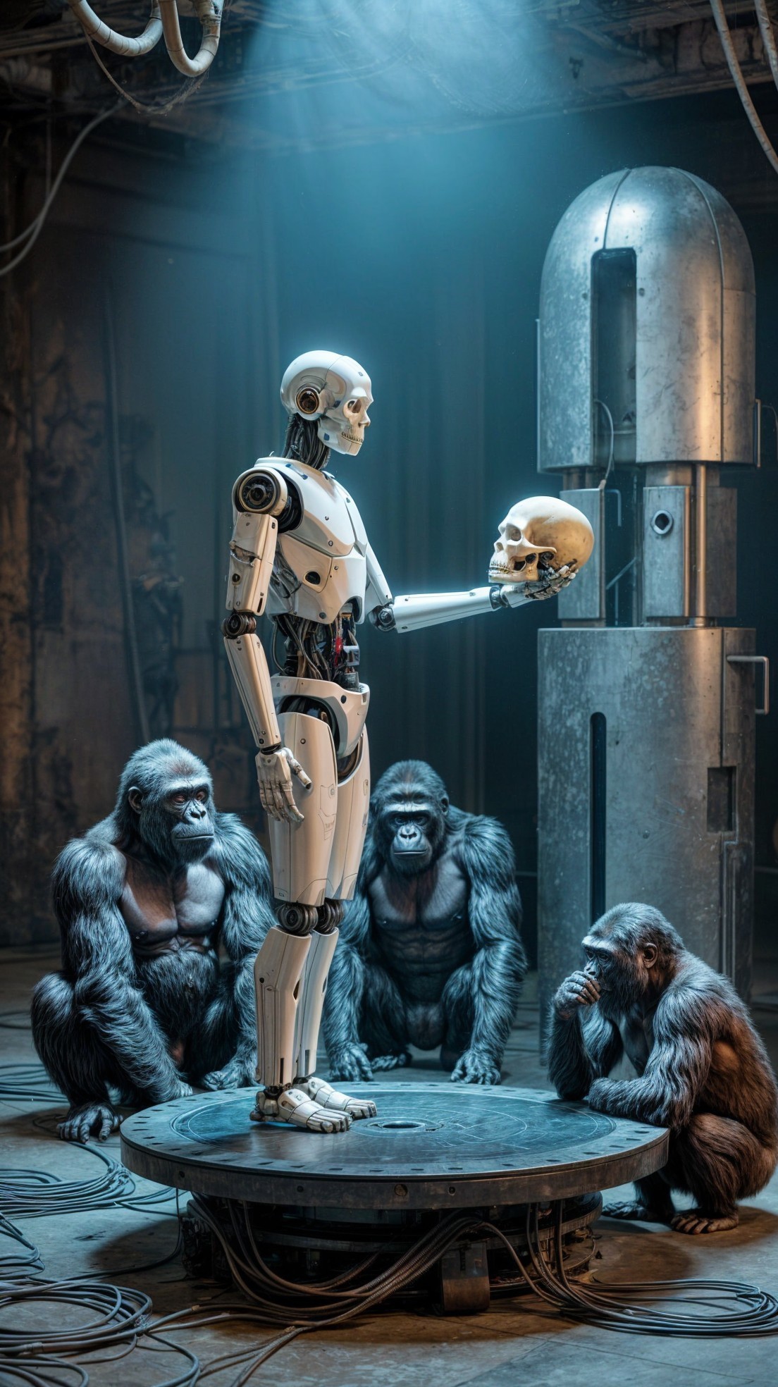 Humanoid Robot and Gorillas in Industrial Setting