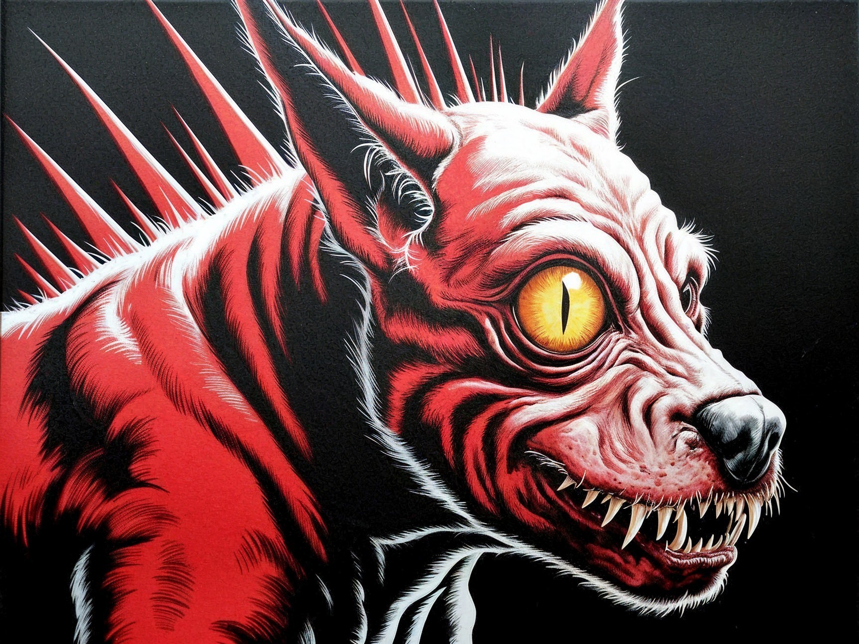 Menacing Creature with Exaggerated Features and Colors