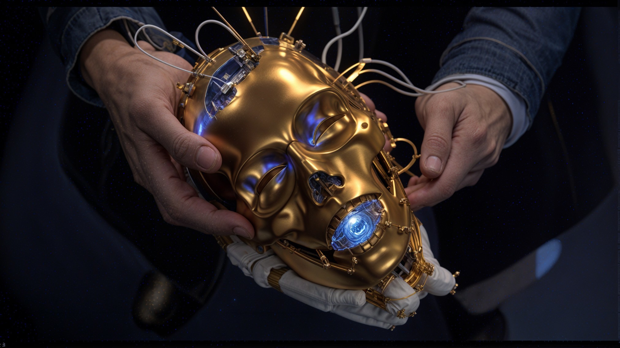 Futuristic Golden Robotic Skull with Intricate Design