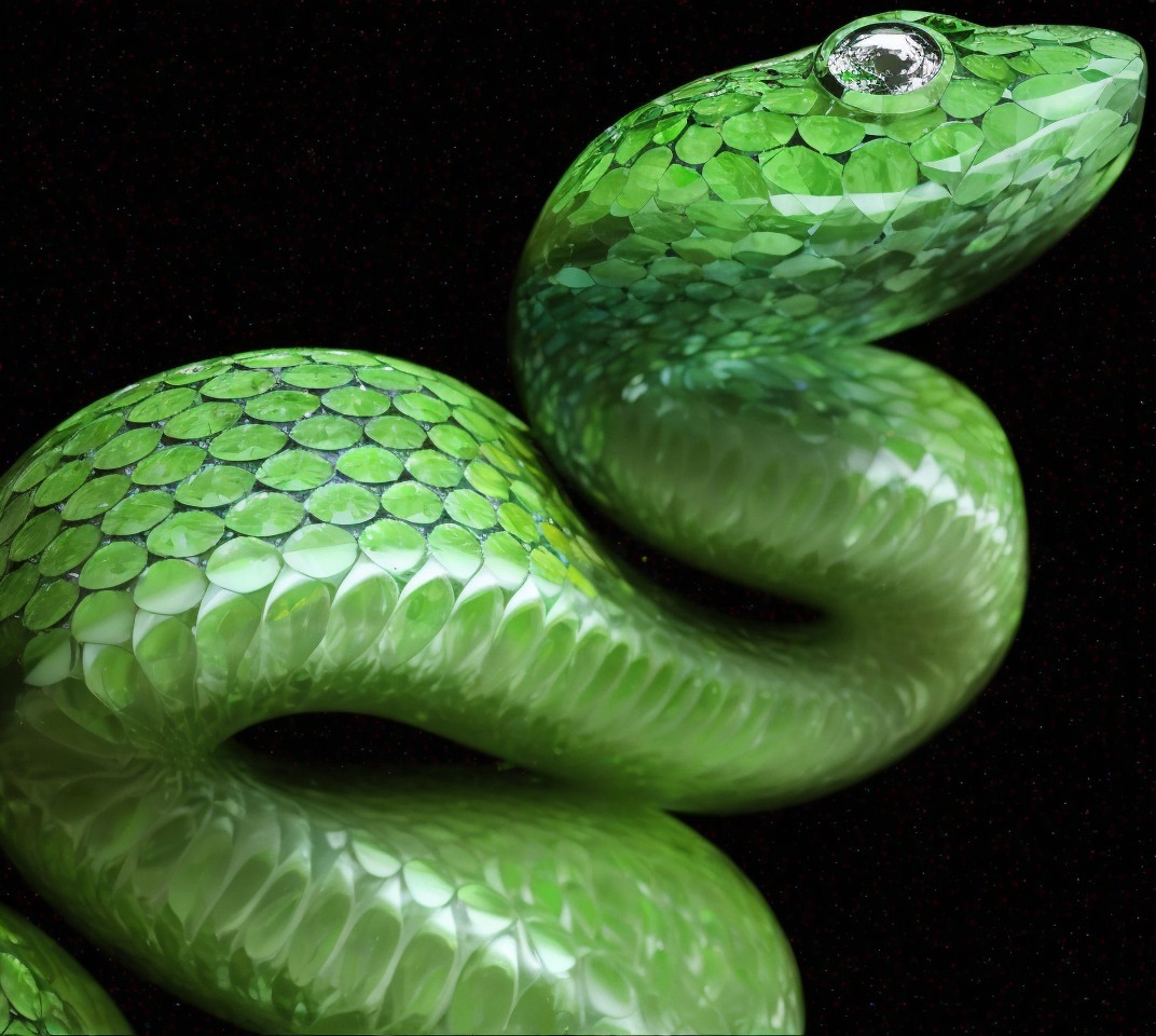 Intricately Detailed Green Snake Sculpture with Gem Elements