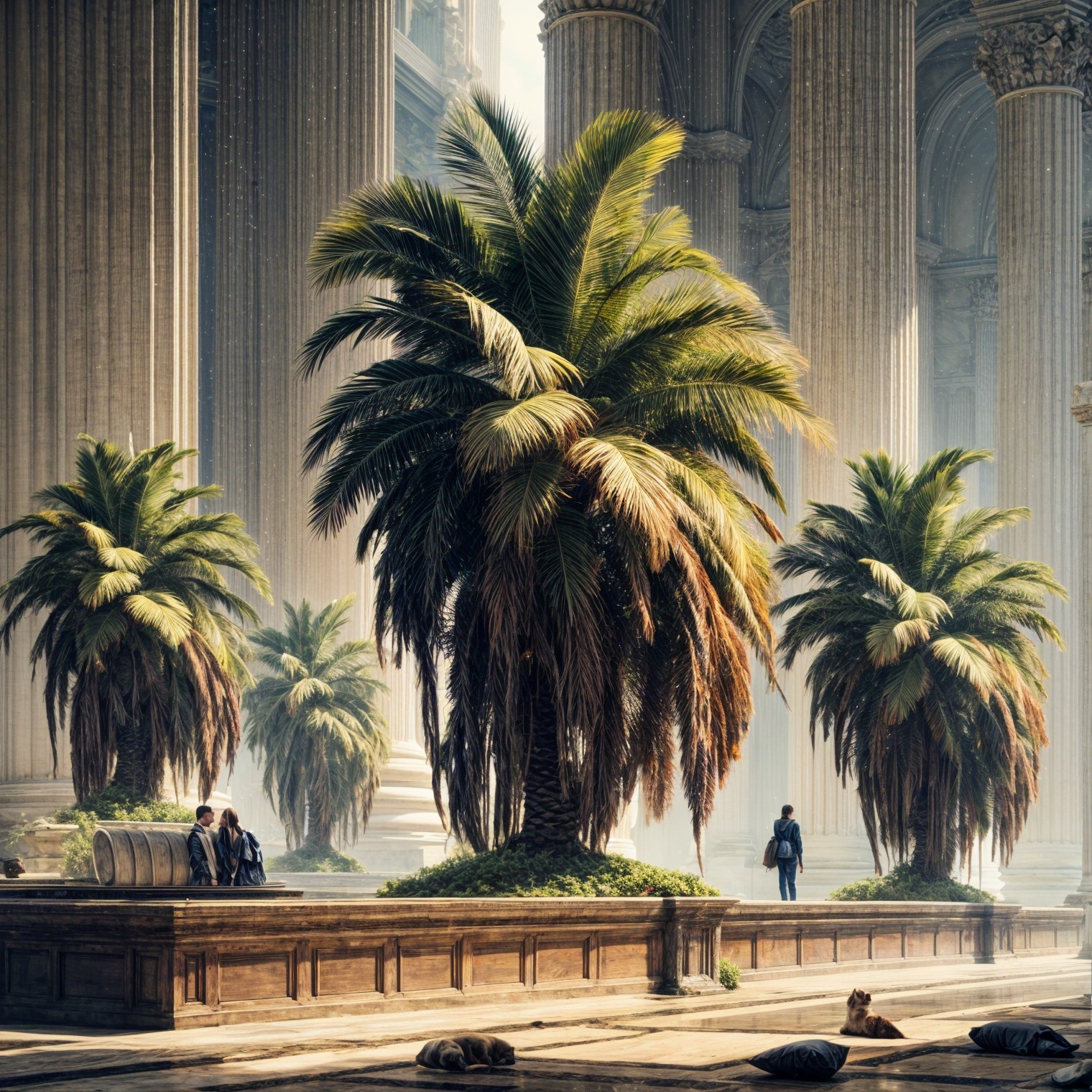Ancient Structure Surrounded by Lush Palm Trees