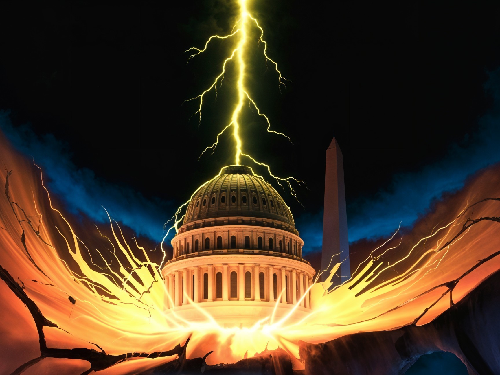 Dramatic Scene of U.S. Capitol and Washington Monument