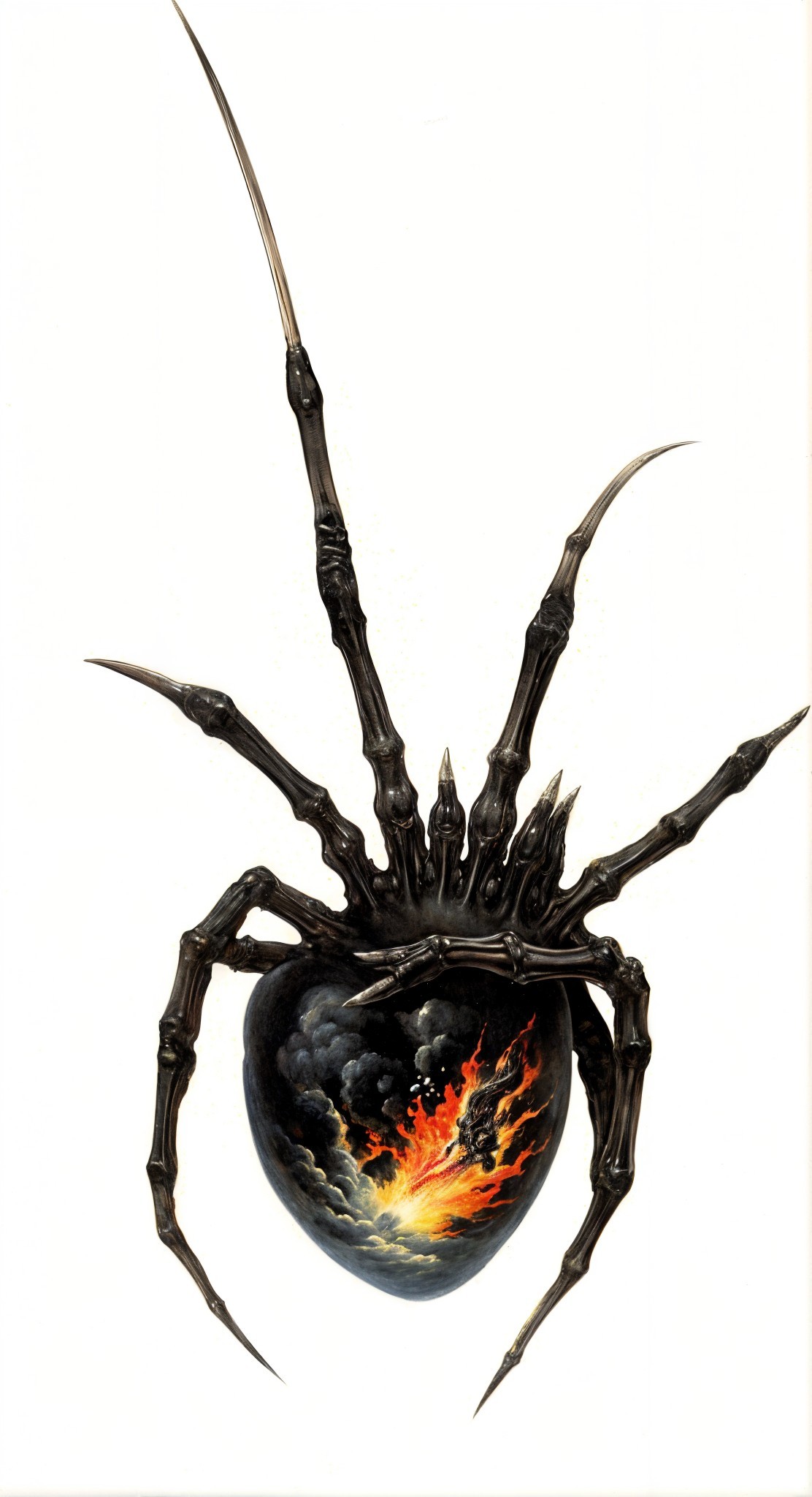 Intricate Spider Design with Fiery Elements and Horror Themes