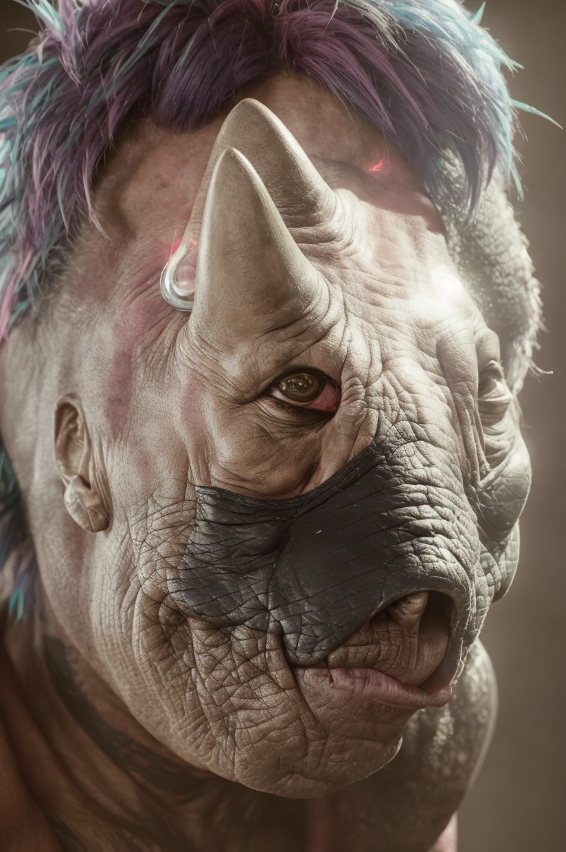 Humanoid Creature with Animalistic Features and Tech Enhancements