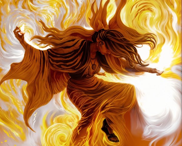 Majestic Figure Dancing Among Swirling Flames