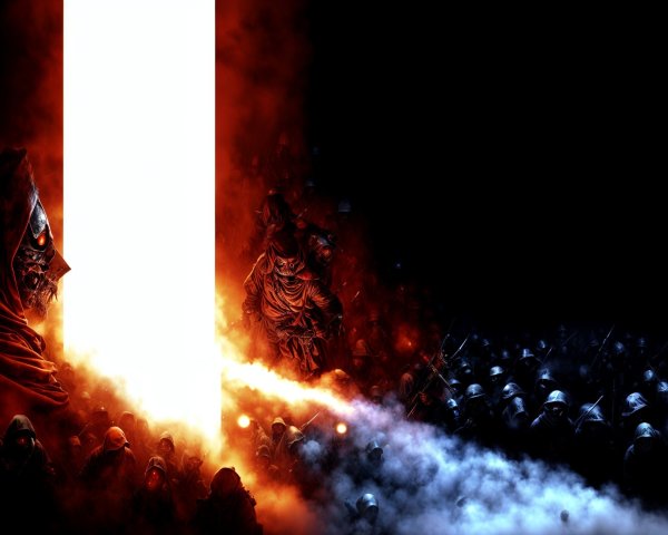 Dramatic Scene of Light and Dark with Cloaked Figure