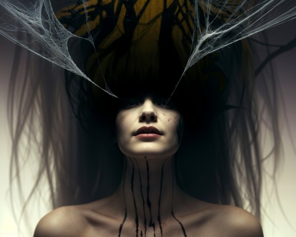 Ethereal Portrait with Dark Hair and Dramatic Makeup