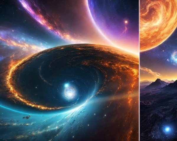 Vibrant Cosmic Scene with Galaxy and Mountain Landscape