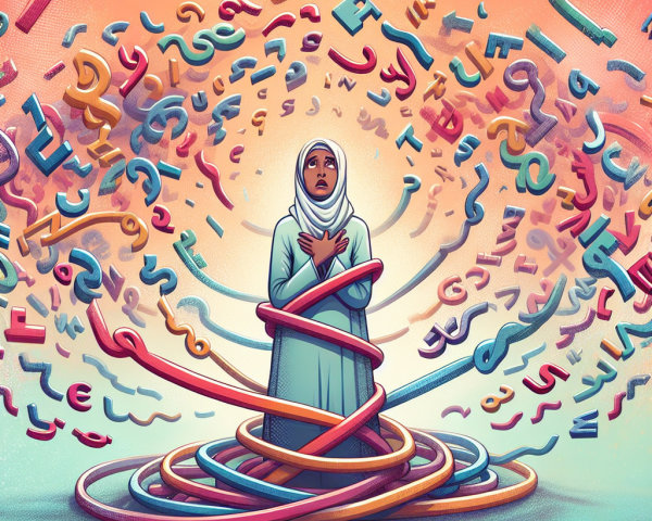 Abstract Scene of a Woman in Hijab with Colorful Symbols