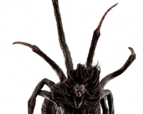 Monstrous spider with fiery chest and fierce face