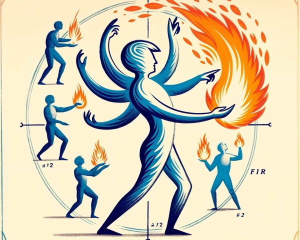 Illustration of a figure with multiple arms manipulating flames