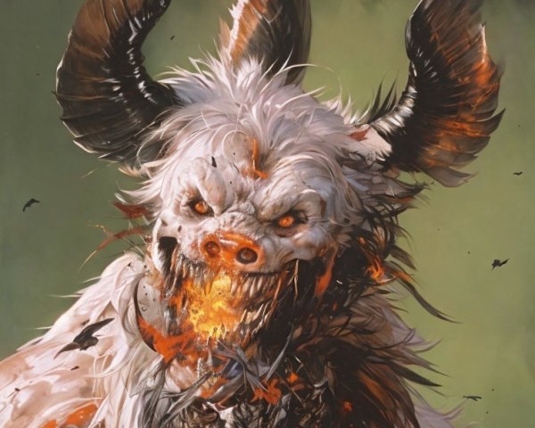 Dual-headed beast with dragon features and fiery elements