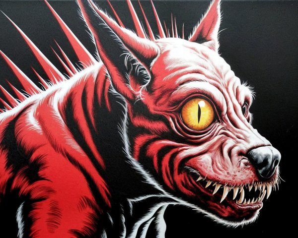 Menacing Creature with Exaggerated Features and Colors