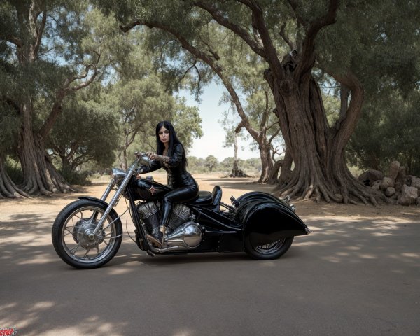 Confident Rider on Classic Motorcycle in Natural Setting