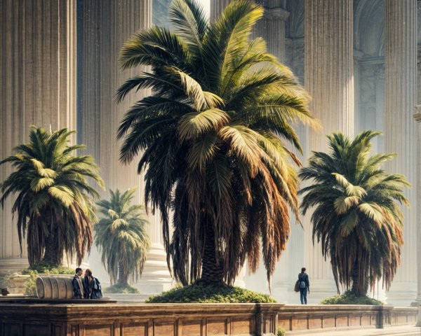 Ancient Structure Surrounded by Lush Palm Trees