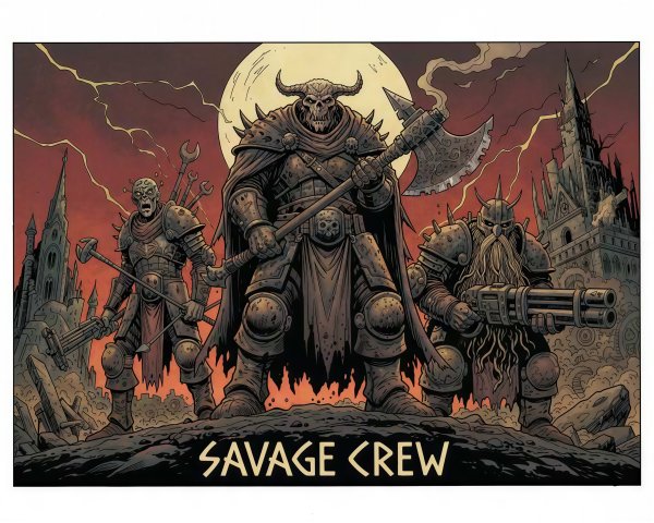 Monstrous Figures with Spiked Armor and Weapons