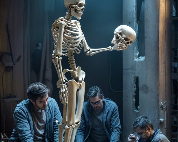 Atmospheric Scene with People and Human Skeleton