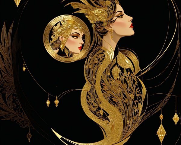 Intricate Illustration of Women in Art Nouveau Style