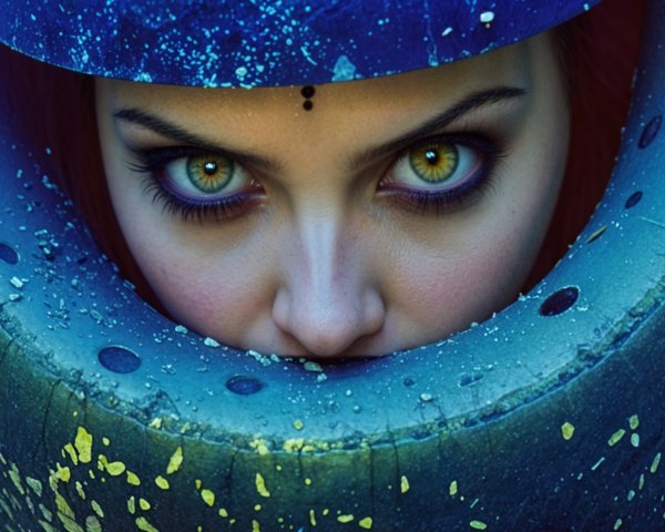 Close-up of a woman's face in a textured frame