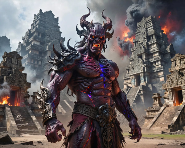 Muscular Demon with Battle Scars and Ornate Armor