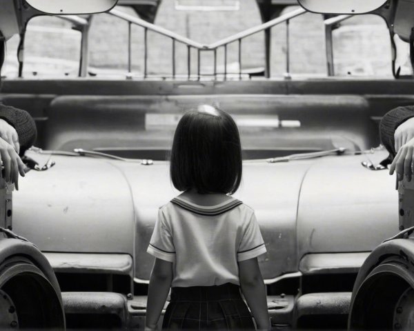 Young Girl Between Two Women in Industrial Setting