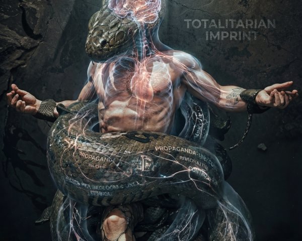 Digital Art of Muscular Man with Snake and Shackles