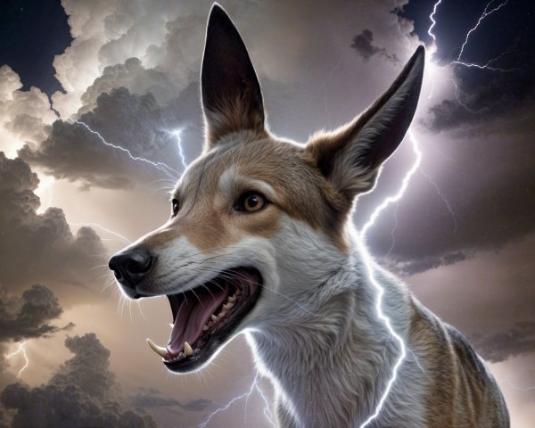 Portrait of a Dog Against a Stormy Sky Background