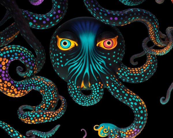 Vibrant Octopus with Multicolored Tentacles in Dark Setting