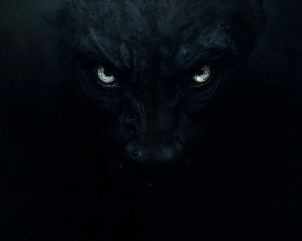 Close-up of a dark creature with glowing eyes