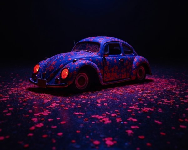 Vintage Car with Floral Patterns on Dark Backdrop
