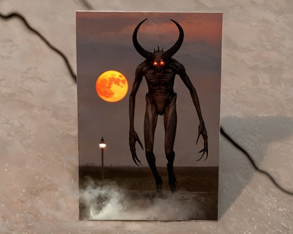 Skeletal Creature with Horns Under Full Moon Glow